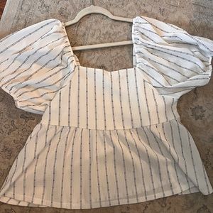 Madewell puff sleeve blouse, black and white, size large